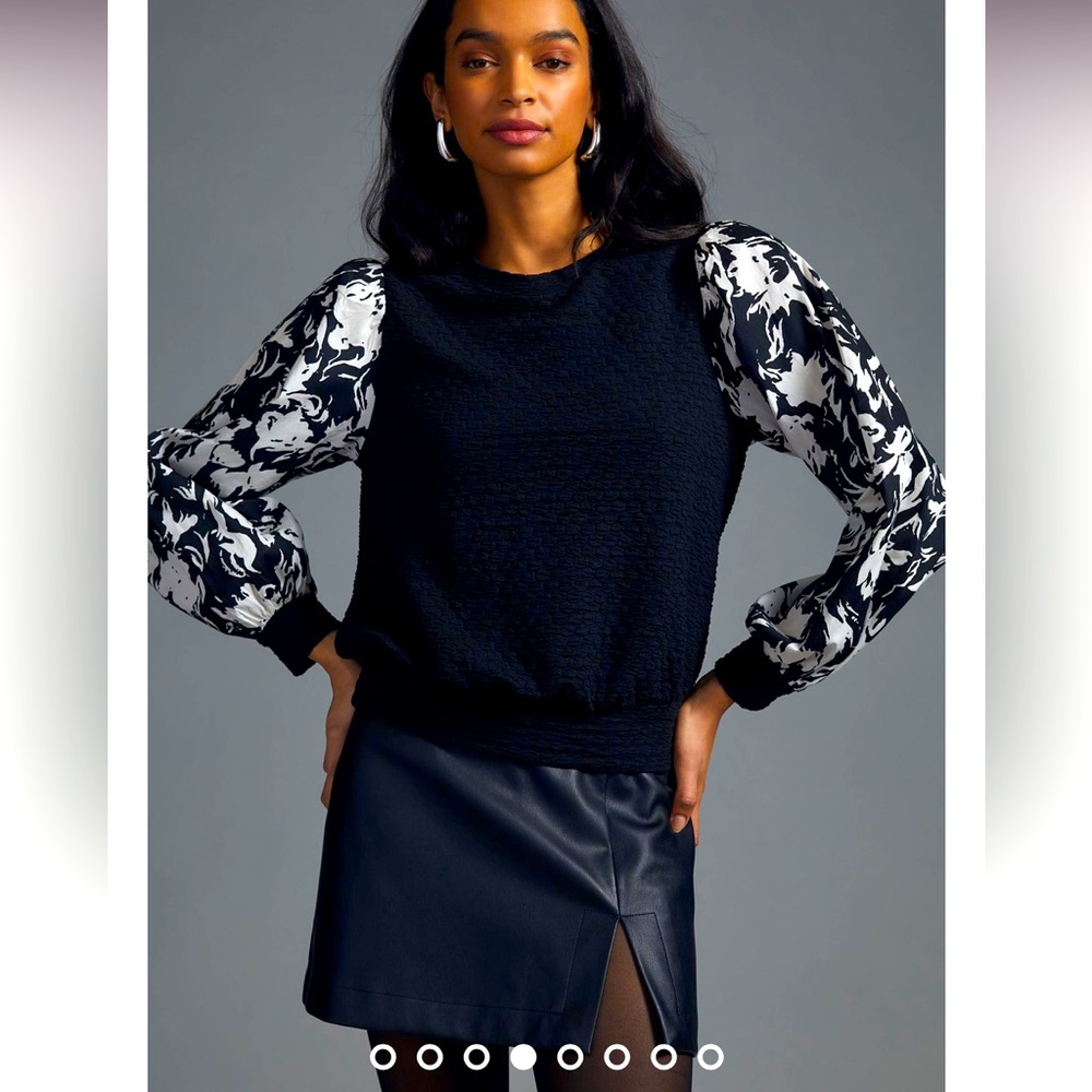 NWT Anthropologie Porridge black and white floral long sleeve blouse